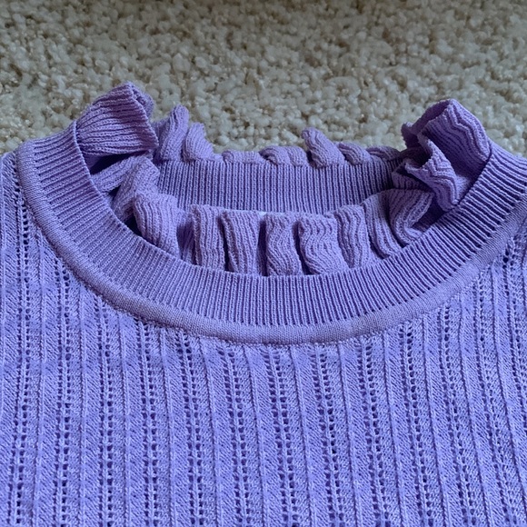 Sandro lilac lavender purple ruffle knit pointelle top sweater S - Picture 3 of 4